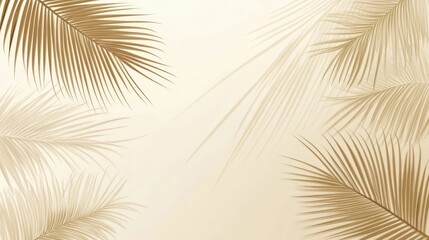 Poster - Minimalist beige background with elegant brown and cream palm leaves arranged decoratively.