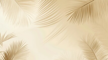 Poster - Soft beige background with delicate palm leaves creating an elegant, tropical, and minimalist botanical pattern.