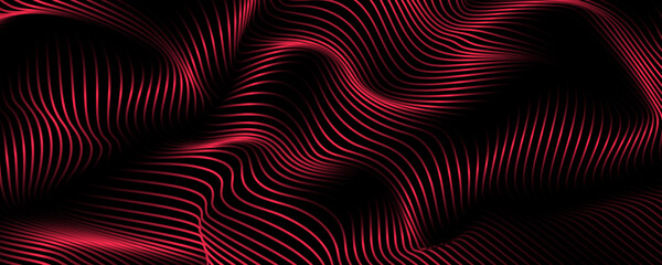 Poster - 3D red lines techno abstract background overlap layer on dark space with waves effect decoration. Modern graphic design element stripes style concept for web, poster, flyer, card, or brochure cover