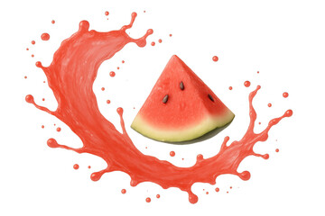 Poster - Juicy watermelon wedge with dynamic liquid swirl, capturing summer freshness against transparent background