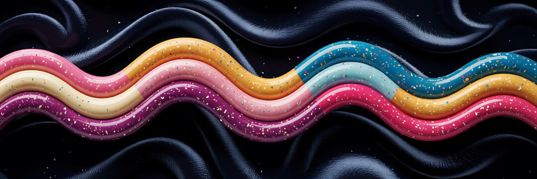 Abstract Colorful Waves on Dark Background Digital Art