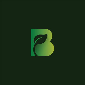 B green leaf. vector design of letter B and leaves for icon,symbol or logo
