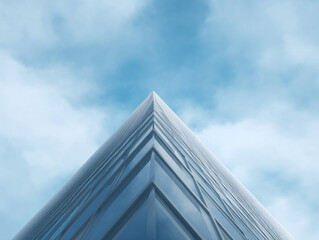 Poster - Futuristic skyscraper glass facade cloudy sky modern architecture upward perspective urban city