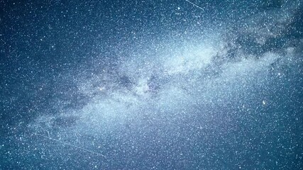 Flying Through The Stars And Blue Nebula In Space. Galaxy exploration through outer space towards glowing milky way galaxy.