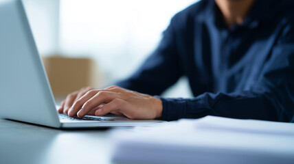 Aufkleber - Professional working on laptop in office, analyzing data with focus and concentration, business environment