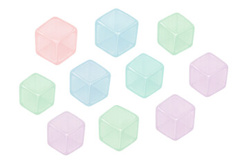 Aufkleber - Ten pastel-colored translucent cubes are floating against a transparent background, creating a colorful and minimalist abstract image
