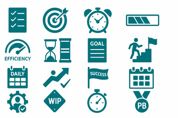 Poster - A Collection of Teal Business and Productivity Icons Representing Goals Time Management Progress and Efficiency on a Clean White Background Ideal for Presentations or Website