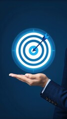 Poster - hand in suit holding glowing target symbol. precision and business achievement. professional goal-se