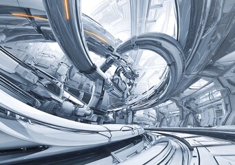 Poster - Complex Futuristic Structure with Chrome Pipes