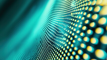 Poster - Curved grid of teal/yellow dots, abstract and soft