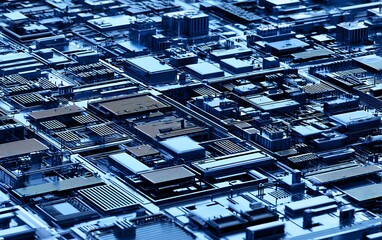 Poster - Futuristic city circuit board close up