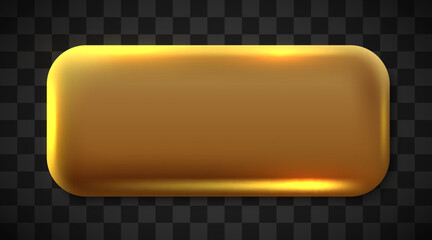 Gold rectangle button isolated. Golden design for empty emblem. Glossy golden metallic shape. 3D realistic vector shiny button