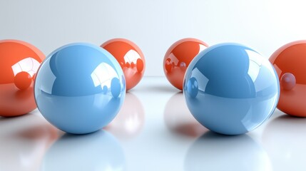 Poster - Glossy spheres orange ones surround a blue. Isolated
