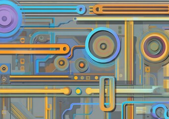 Poster - Abstract robotic circuit colorful design pattern