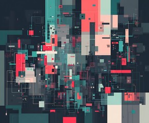 Poster - Abstract geometric city with lines patterns