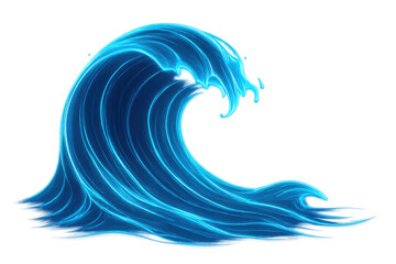 Poster - Glowing blue wave cresting with luminous highlights, transparent backdrop creating dynamic visual element for digital design compositions