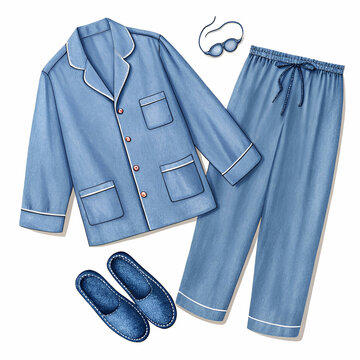 nightwear realistic set in blue color with slipper
