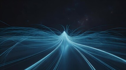 Poster - Abstract blue lines creating a central structure against a dark starry background representing digital pathways and connections. The image evokes a futuristic and technological atmosphere.