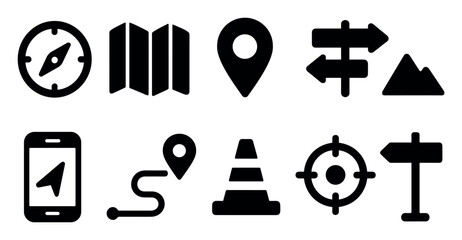 Poster - Navigation and travel solid icon set. directional and mapping icons collection