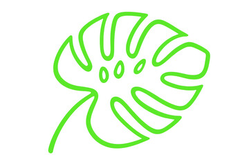 Poster - Drawing of a stylized monstera leaf, neon green, isolated on transparent background, ideal for summer and tropical themes