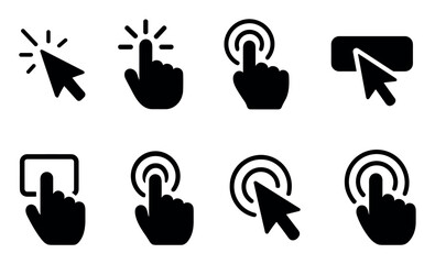 Poster - Click and tap silhouette icon set. touchscreen, gesture control, navigation icons