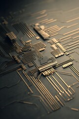 Poster - Circuit board details golden lines tech