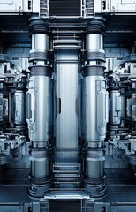 Poster - Futuristic machine room abstract silver tone