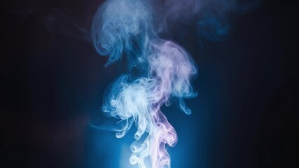 Poster - Abstract swirling smoke in blue and purple hues creating a dreamy ethereal effect against a dark background. Dramatic lighting highlights the flowing shapes and textures.