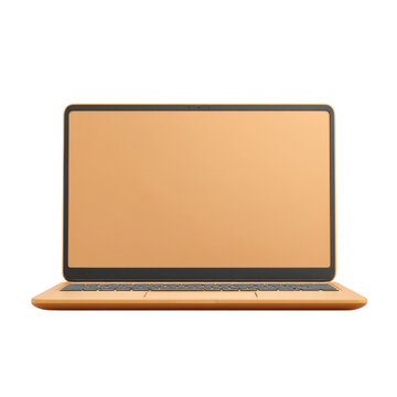 Minimalist laptop design with blank screen on a bright orange background for creative digital projects and modern workspaces Transparent background or png