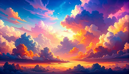 Poster - fantasy dreamy illustration of clouds at sunset