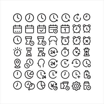 set of time-themed line icons