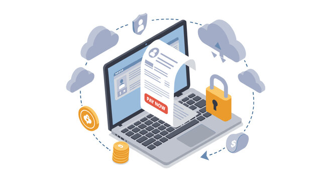Online payment security concept vector illustration for modern web design in isometric style
