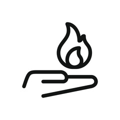 Poster - Flame on hand line icon, hand with fire flame vector symbol with editable stroke