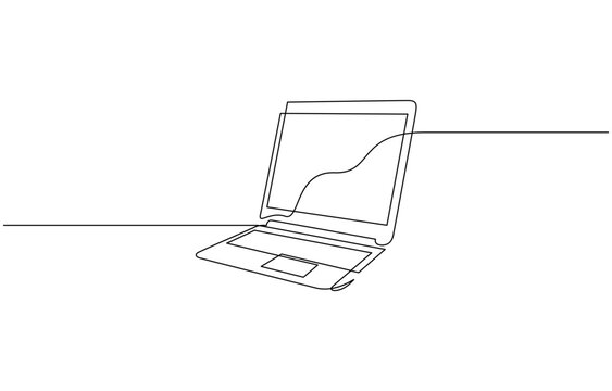 Continuous one line drawing of laptop gadget. One line drawing illustration of modern laptop, Laptop continuous one line drawing. Gadget sign in simple linear style. Editable outline