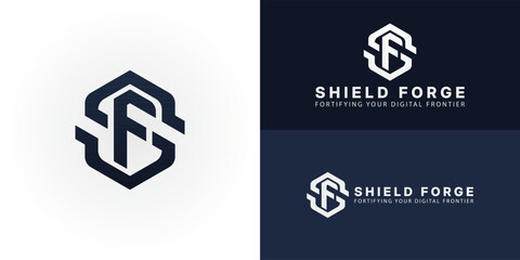 Poster - Modern SF lettermark logo within a strong hexagonal shield, designed for cybersecurity and digital security companies. It symbolizes robust protection, innovative defense, and secure solutions.