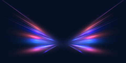 Aufkleber - Light rays travel into the distance with an effect of acceleration and deep perspective. Visualization of speed, energy and digital movement in a dark environment.