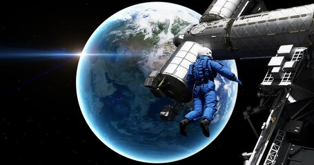 Wall Mural - beautiful view of earth, satellite, and floating astronaut in a space mission. space mission and tec