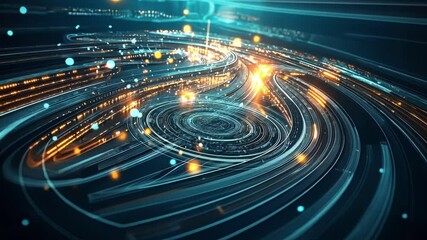 Aufkleber - Digital data streams flowing seamlessly into a central vortex, representing the complexities of big data analysis and processing within a futuristic technological landscape