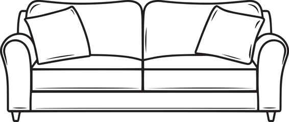 Fototapete - Clean and simple black vector linear outline of a sofa.