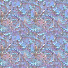Aufkleber - Pearlescent holographic seamless pattern with ornate swirling floral design