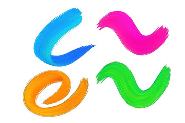 Leinwandbilder - Four vibrant brushstrokes creating dynamic swirls on a transparent background, adding a colorful touch to designs