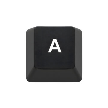 Single Black Computer Keycap with White Letter A – Digital Technology and Keyboard Input Concept, Isolated on White or Transparent Background