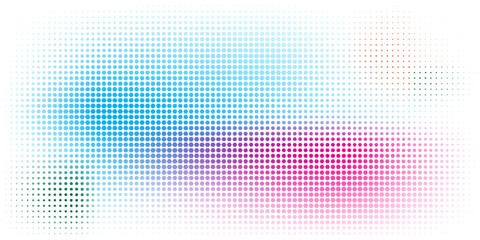 Poster - Vibrant abstract gradient halftone dot background transitioning from light blue to pink colors, evoking digital and modern design
