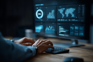 Aufkleber - Concept of focus and concentration as the person works on their computer