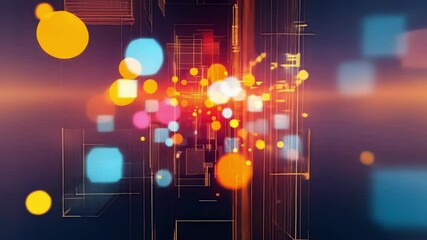Aufkleber - Colorful bokeh lights illuminating complex network infrastructure representing data transmission and processing within high tech environment