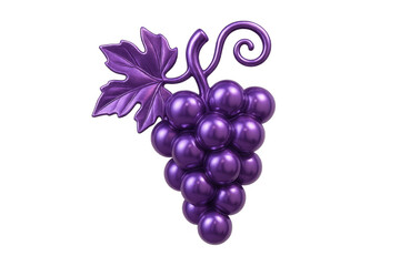 Fototapete - Shiny purple metallic grape bunch with leaf, isolated on transparent background, ideal for wine-related designs