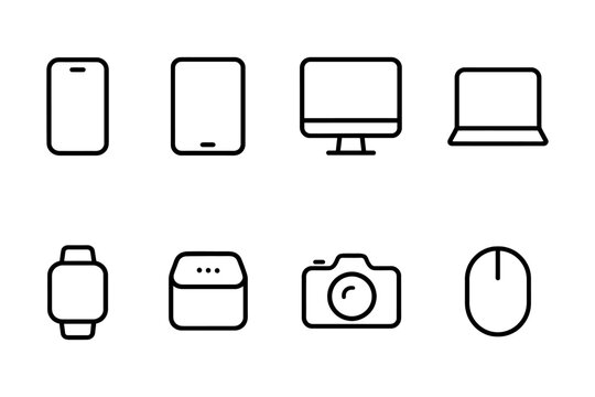 Modern electronic devices icons set featuring phone, tablet, and computer, vector illustration