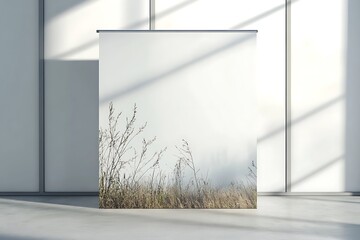 Wall Mural - Blank white poster in a room with a concrete floor. 3d rendering mock up