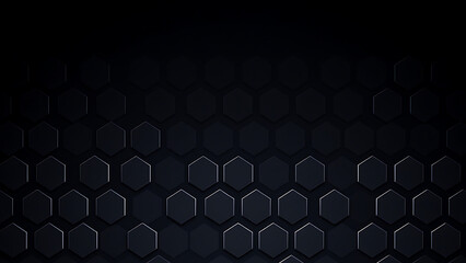 Fototapete - A dark geometric background featuring a pattern of hexagons with subtle lighting variations and shadows