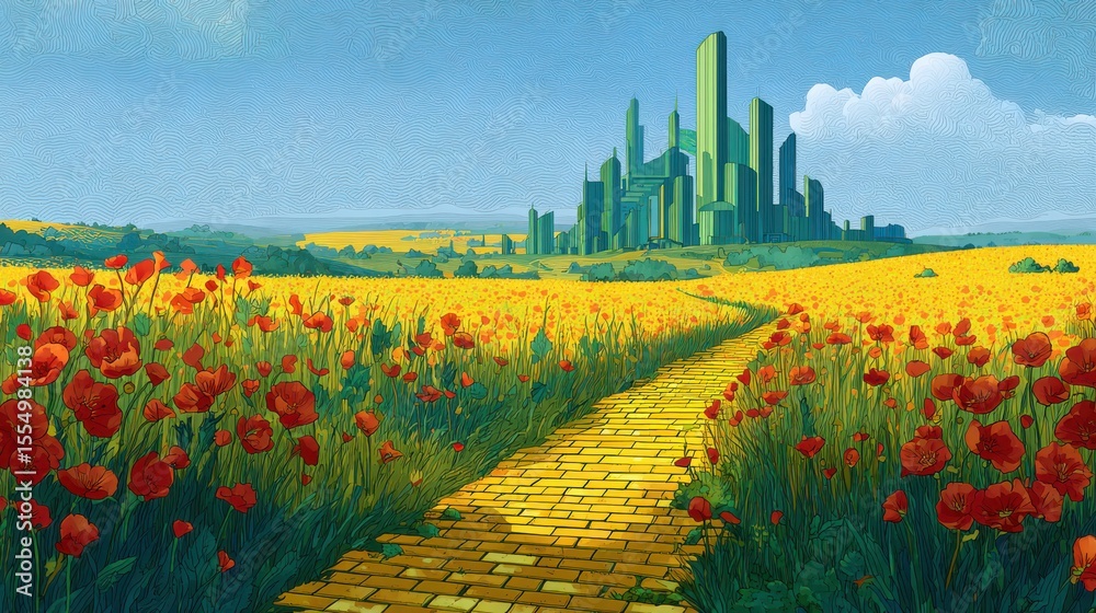 Stunning photo of yellow brick road leading through poppy field to ...